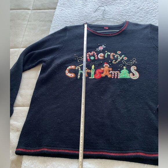 Merry Christmas Festive Holiday Sweater - Black Sweater Size Medium - Picture 5 of 5